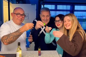 Jenna, Steve, Kenny and Charlie enjoying the charity fun night at Macmerry Bowling Club, East Lothian — hosted by Premier Disco, 10 May 2026