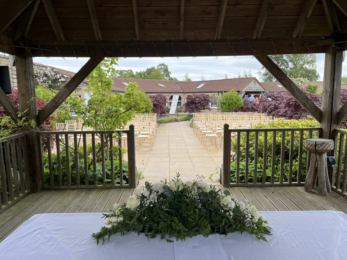 Wedding ceremony aisle view at Walled Garden Kincardine