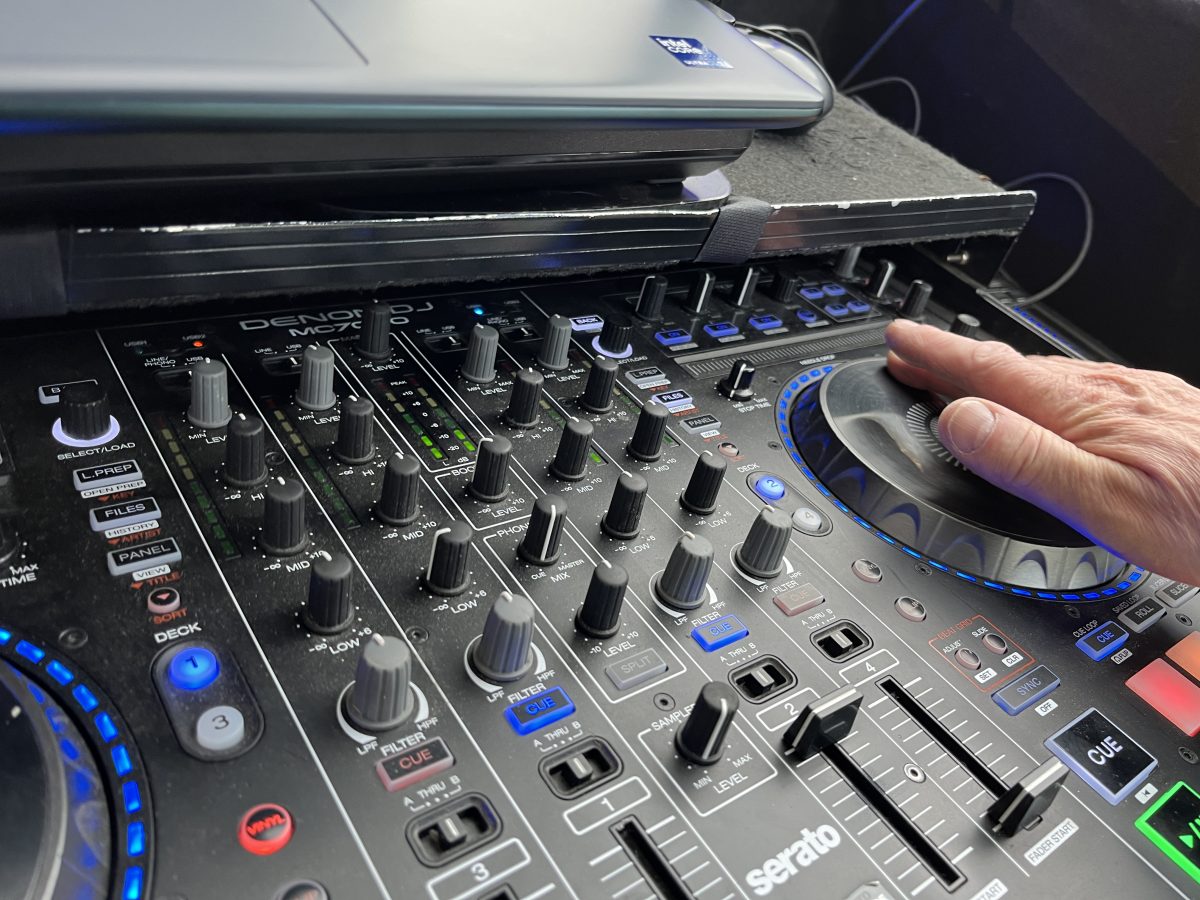 DJ setup with Denon MC7000 and Serato at a corporate event — Premier Disco Scotland