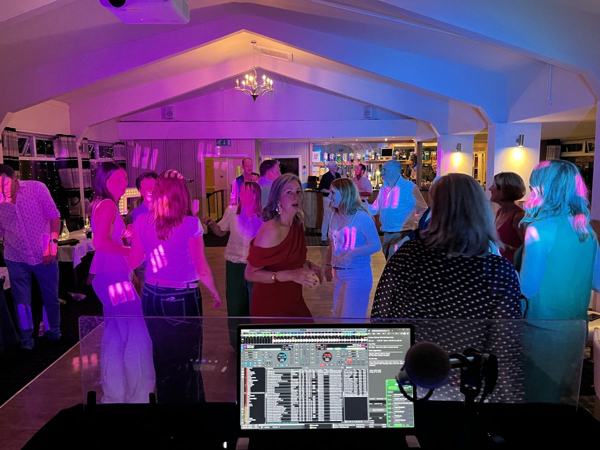 View from the DJ booth over the dance floor at Craigie Hill Golf Club