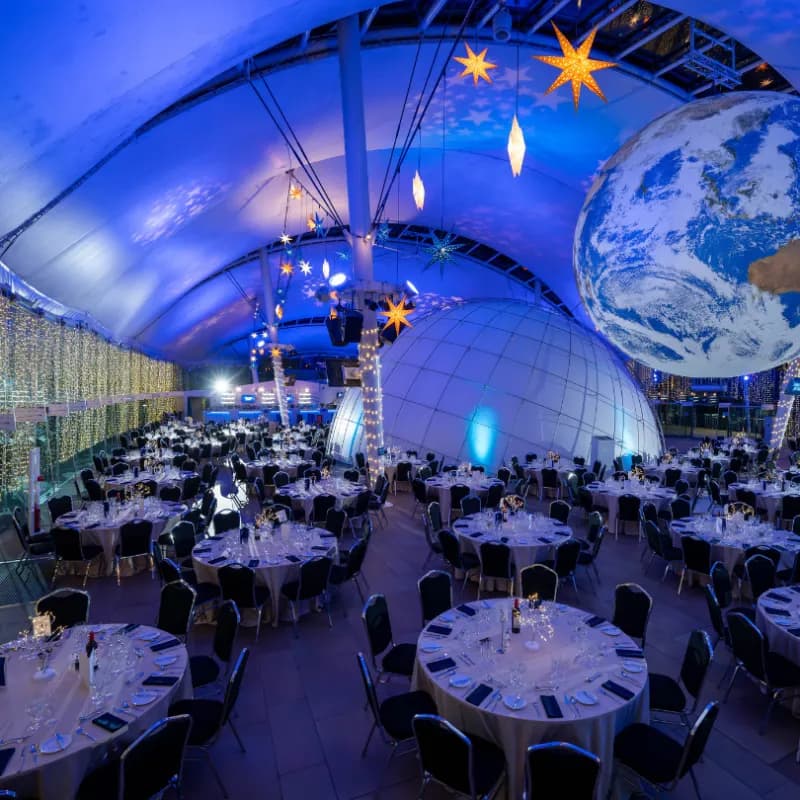 The Stratosphere at Dynamic Earth, set up for a formal event — the venue we cover as DJ at Dynamic Earth