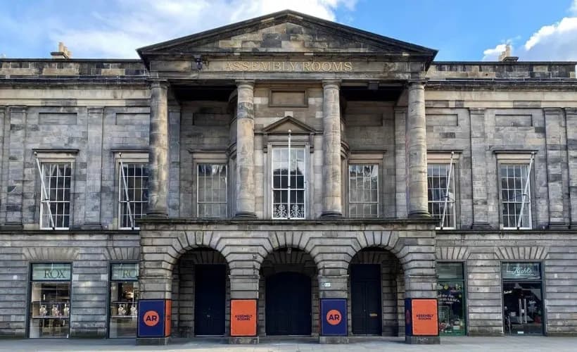 The front entrance of the Assembly Rooms, Edinburgh — the venue we cover as DJ at the Assembly Rooms